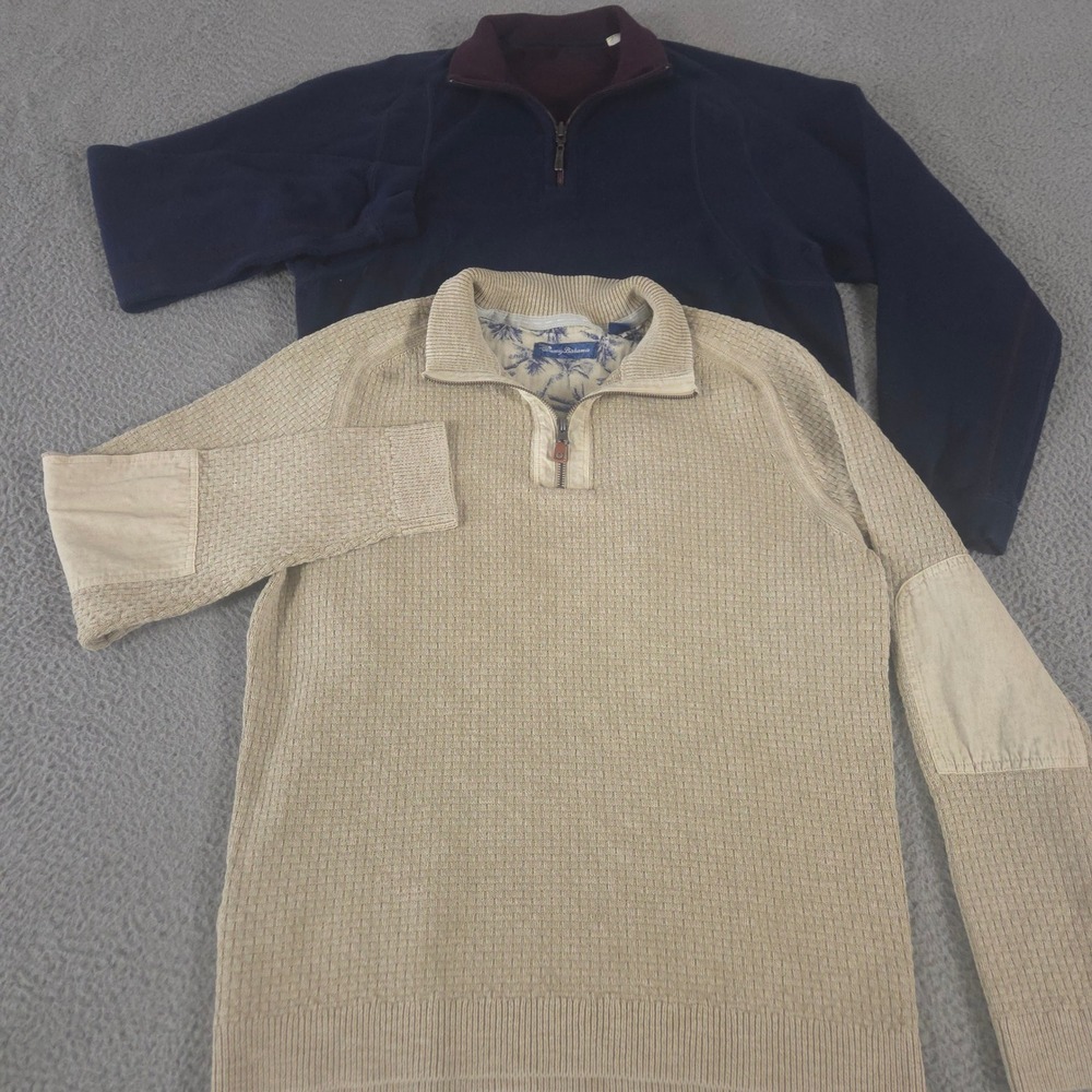 LOT OF 2 Tommy Bahama Sweater Mens L Sunbreak Half-Zip Waffle Knit Reversible